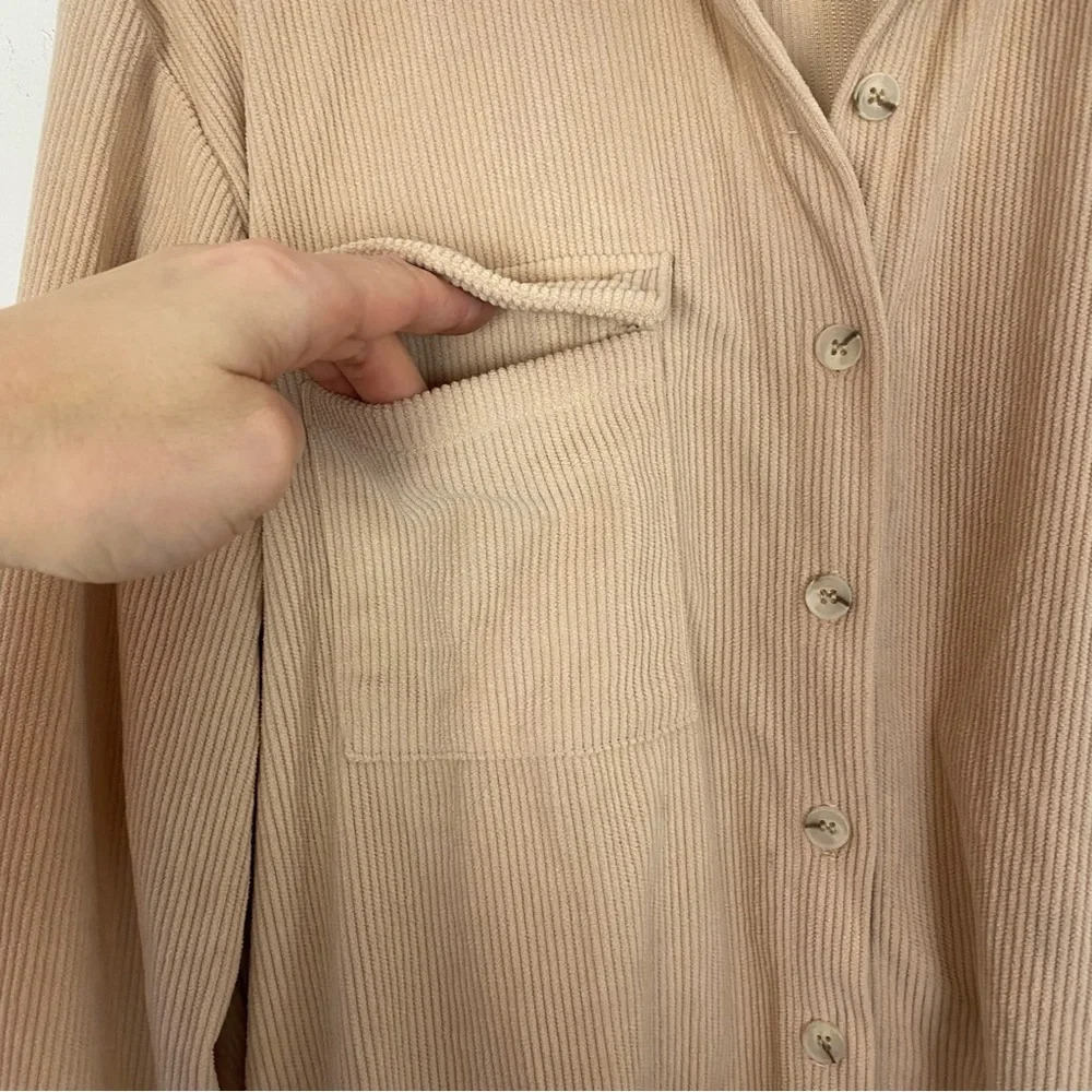 Princess Polly Corduroy Shirt Womens 2 XS Button Down Long Sleeve Nude Beige - Picture 4 of 9